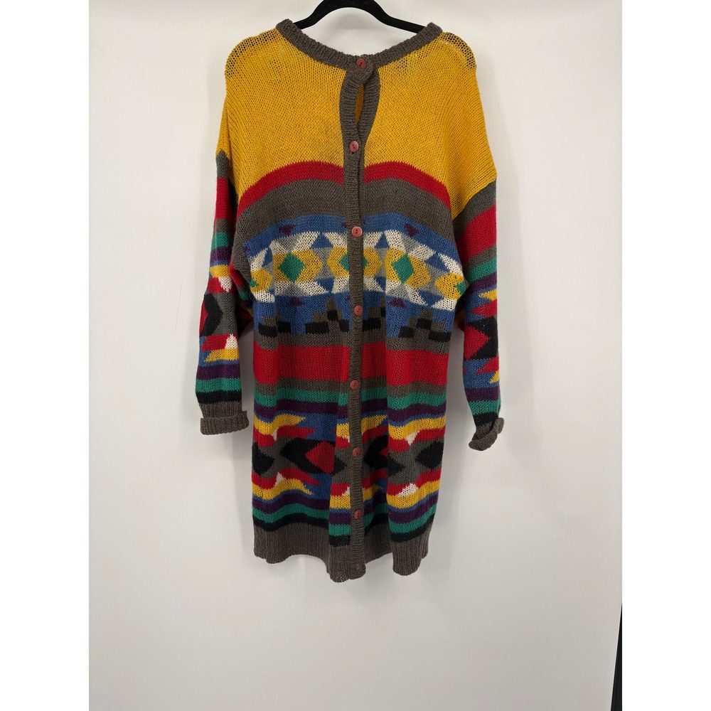 Commander Geometric Pattern Knit Long Cardigan Sweater Yellow Multi Color 42